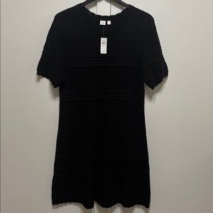 NWT GAP Black Mixed-Stitch Short Sleeve Crochet Knit Mini Dress  L